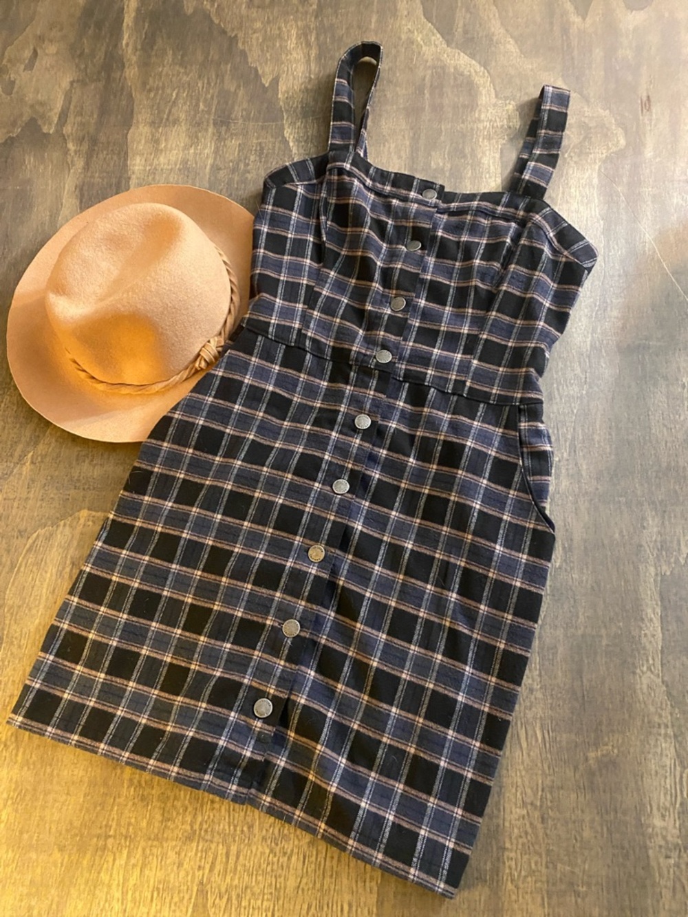 Hollister Button-Front Mini Dress in Black Plaid